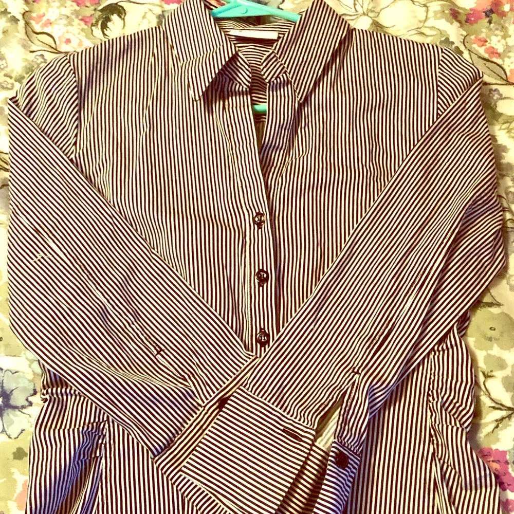 Striped black and white button up New York and co